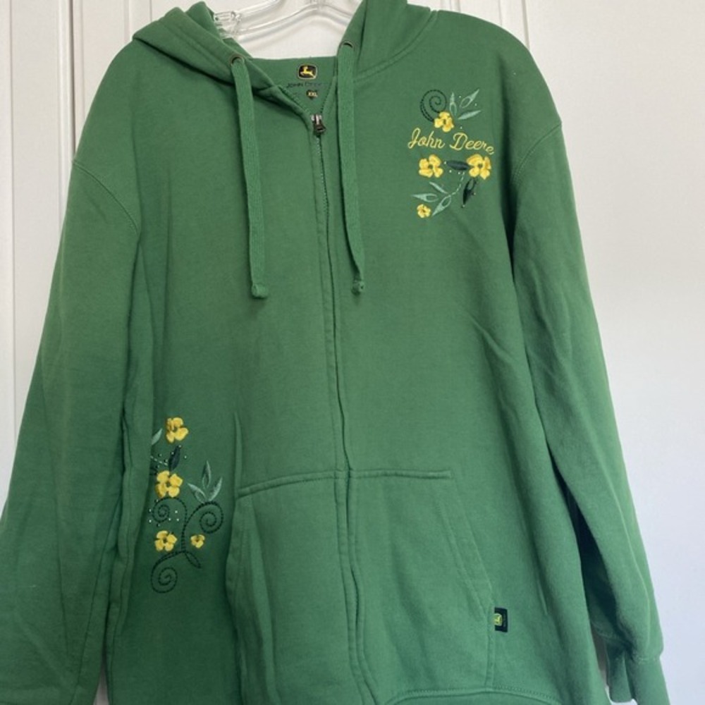John Deere Green Utility Jacket with Yellow Floral Accents